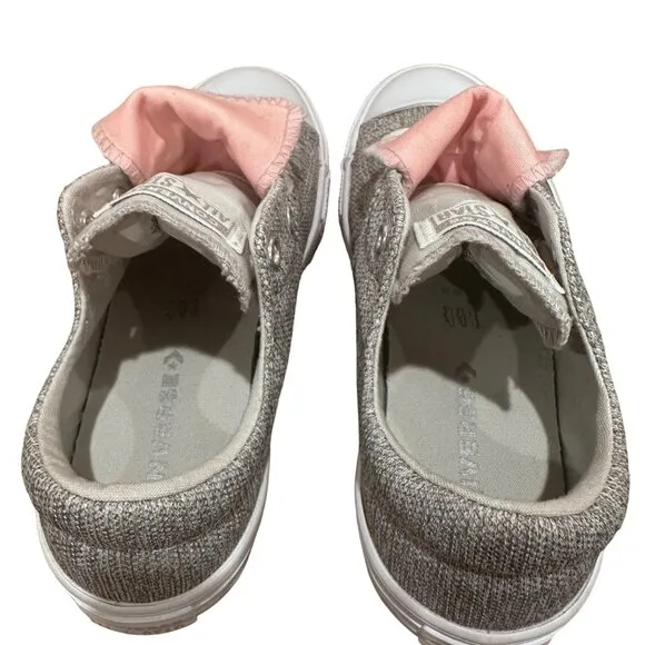 Converse All Star Maddie Slip Low Top Junior Sneakers Grey Pink Size Girls 3