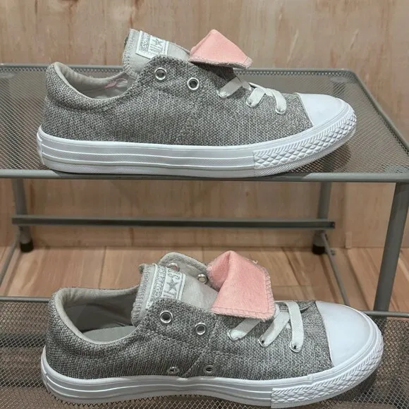 Converse All Star Maddie Slip Low Top Junior Sneakers Grey Pink Size Girls 3