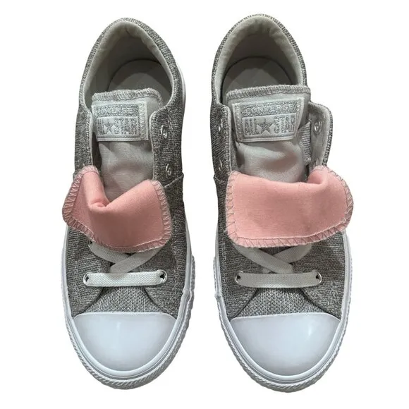 Converse All Star Maddie Slip Low Top Junior Sneakers Grey Pink Size Girls 3