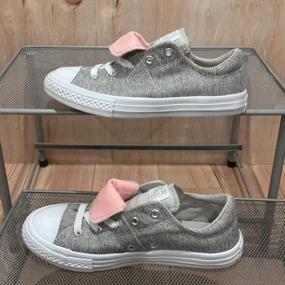 Converse All Star Maddie Slip Low Top Junior Sneakers Grey Pink Size Girls 3