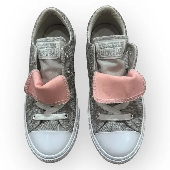 Converse All Star Maddie Slip Low Top Junior Sneakers Grey Pink Size Girls 3