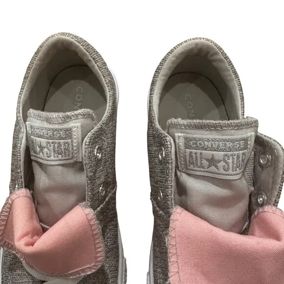 Converse All Star Maddie Slip Low Top Junior Sneakers Grey Pink Size Girls 3