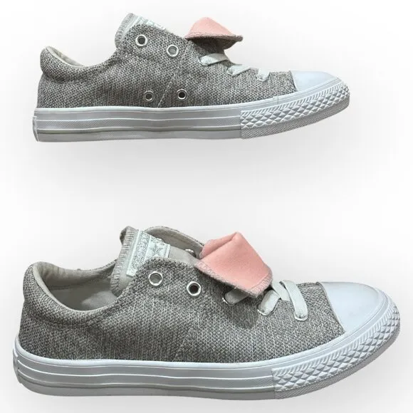 Converse All Star Maddie Slip Low Top Junior Sneakers Grey Pink Size Girls 3