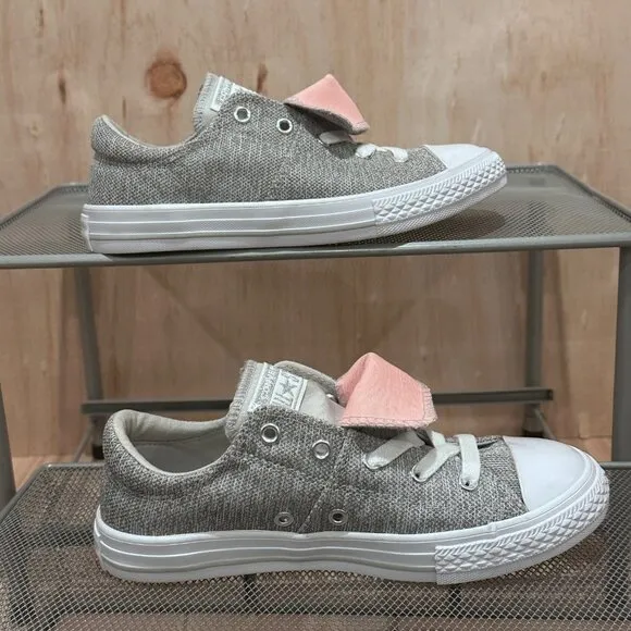 Converse All Star Maddie Slip Low Top Junior Sneakers Grey Pink Size Girls 3