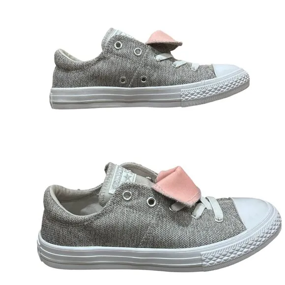Converse All Star Maddie Slip Low Top Junior Sneakers Grey Pink Size Girls 3