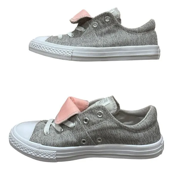 Converse All Star Maddie Slip Low Top Junior Sneakers Grey Pink Size Girls 3