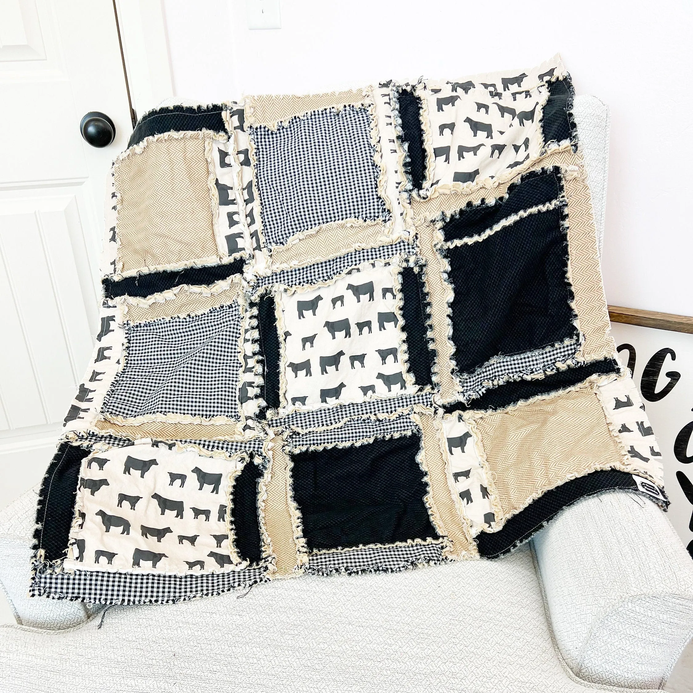 Cow Baby Blanket Handmade Quilts Cowboy Nursery, Neutral Baby Quilt, Western Crib Bedding Baby Boys