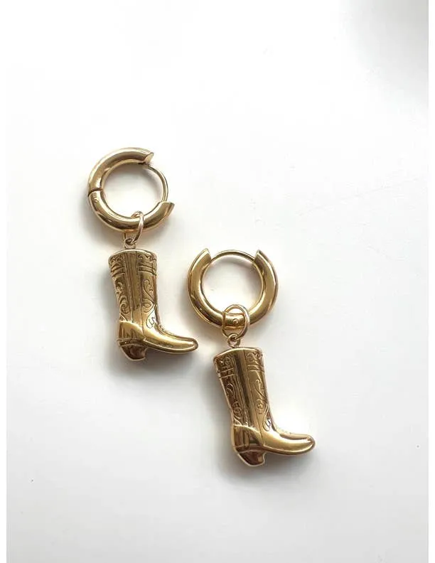 Cowboy Boot Huggie Earrings Silver