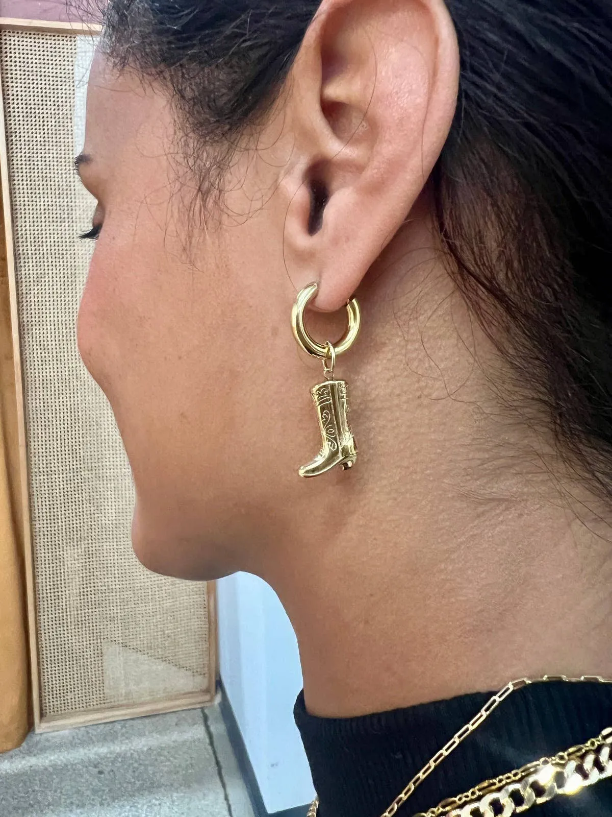 Cowboy Boot Huggie Earrings Silver