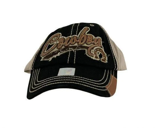 Cowboy Distressed Cotton Ballcap w/ horseshoe