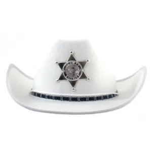 Cowboy Hat White with Woven Band and Badge