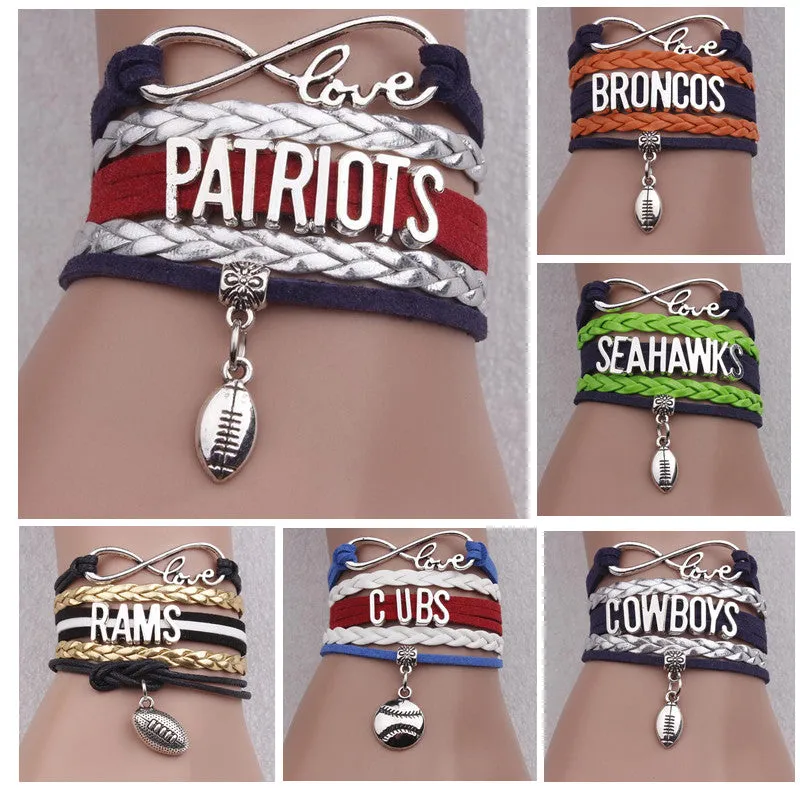Cowboys Infinity Love Oklahoma State Bracelet Orange Black Custom Sports Cheer PU leather Bracelets men women- Drop Shipping