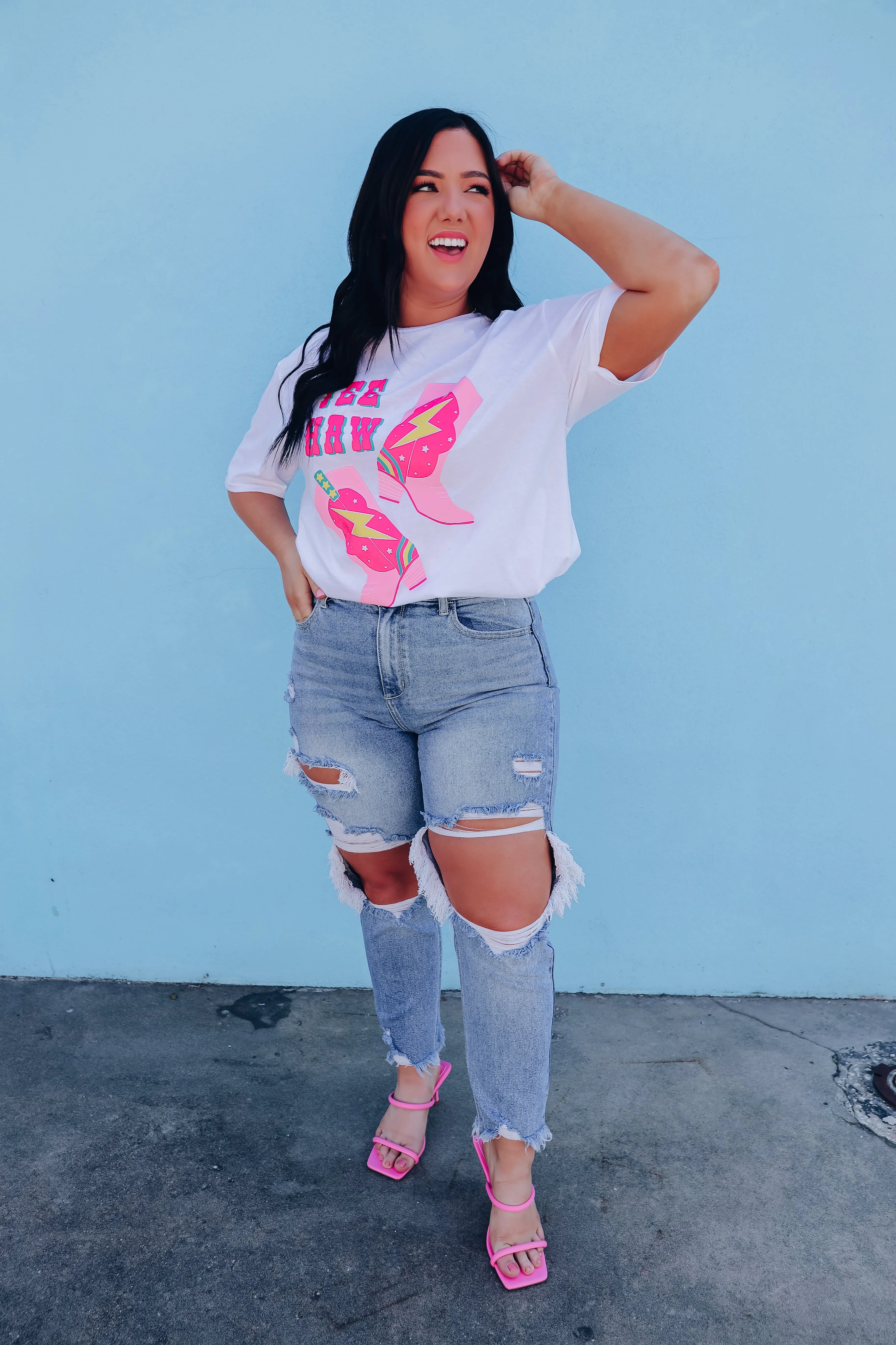 Cowgirl Boot Yee Haw Graphic Tee - White