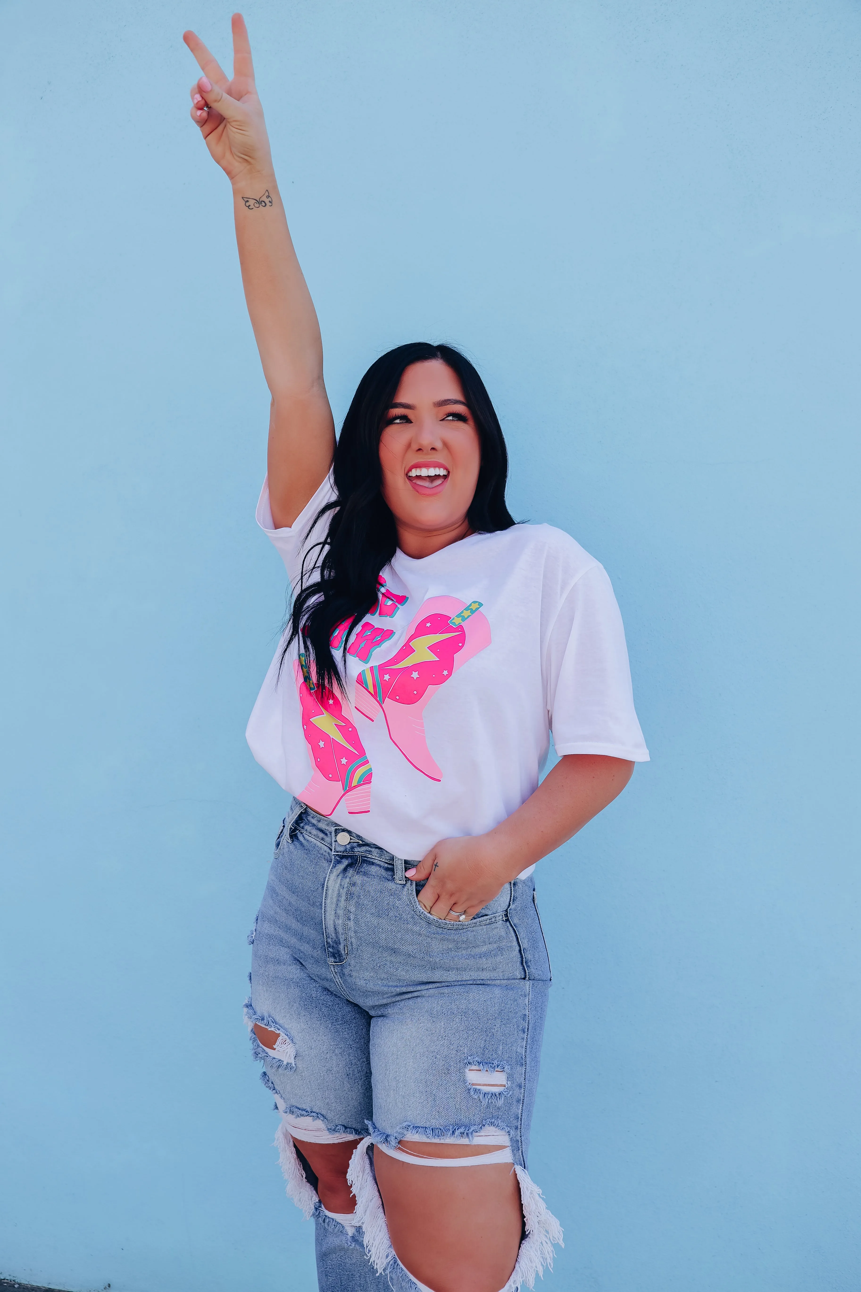 Cowgirl Boot Yee Haw Graphic Tee - White