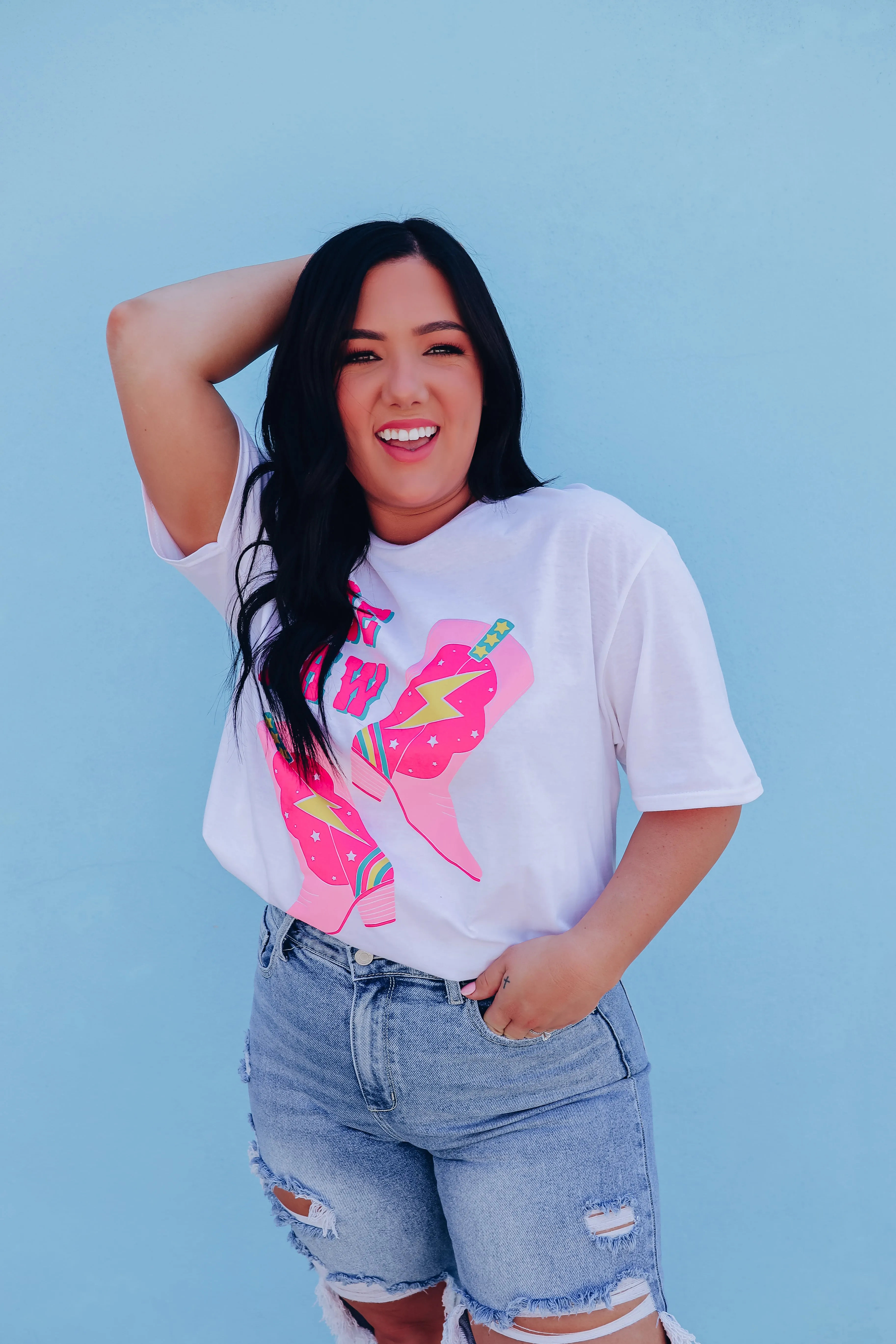 Cowgirl Boot Yee Haw Graphic Tee - White