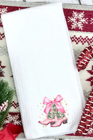 Cowgirl Christmas Boots Waffle Kitchen Towel