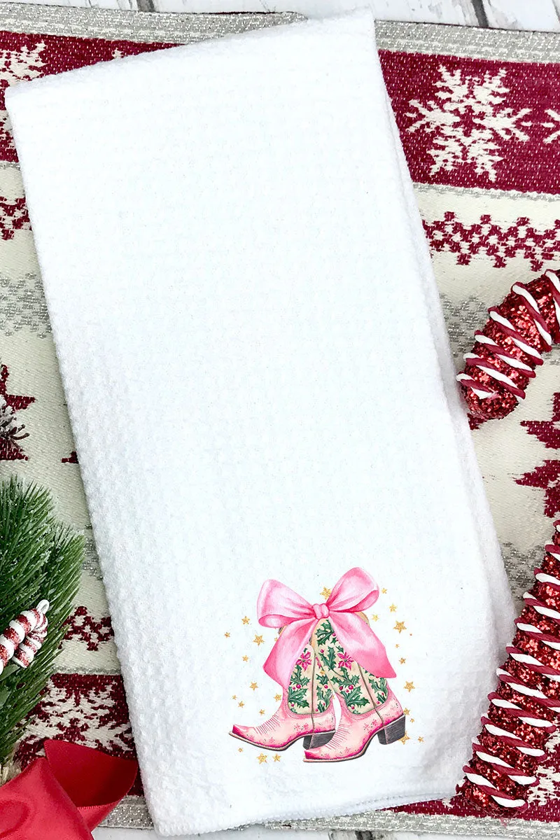 Cowgirl Christmas Boots Waffle Kitchen Towel