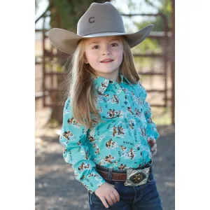Cruel Girl's Turquoise Cowgirl Print Western Shirt