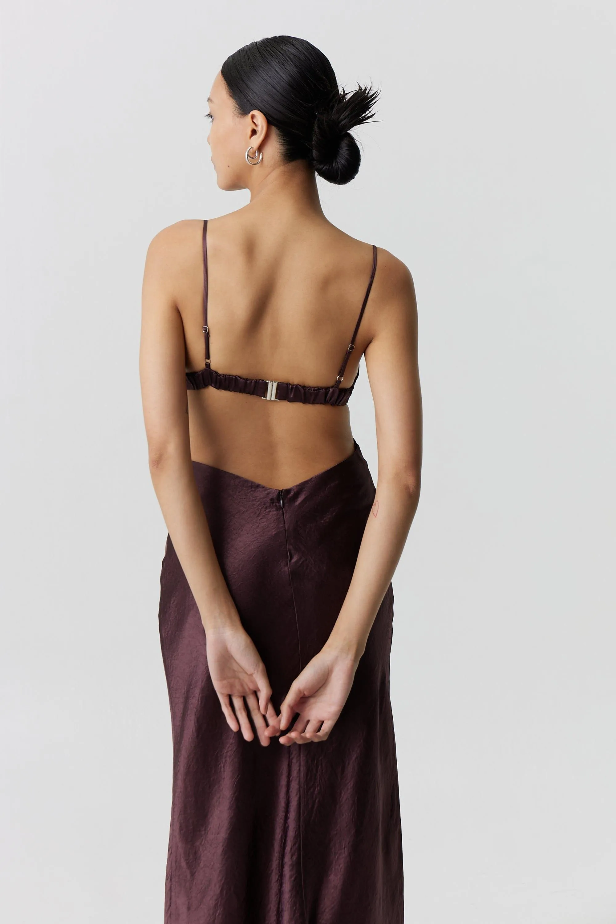 CRUSH BIAS TRI MIDI DRESS | CHOCOLATE