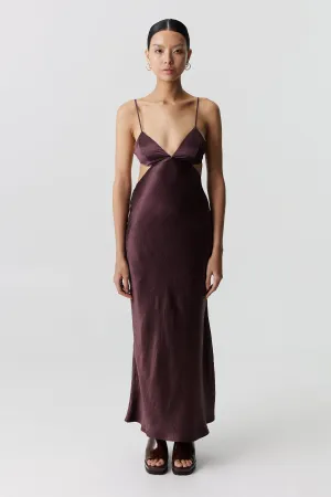 CRUSH BIAS TRI MIDI DRESS | CHOCOLATE