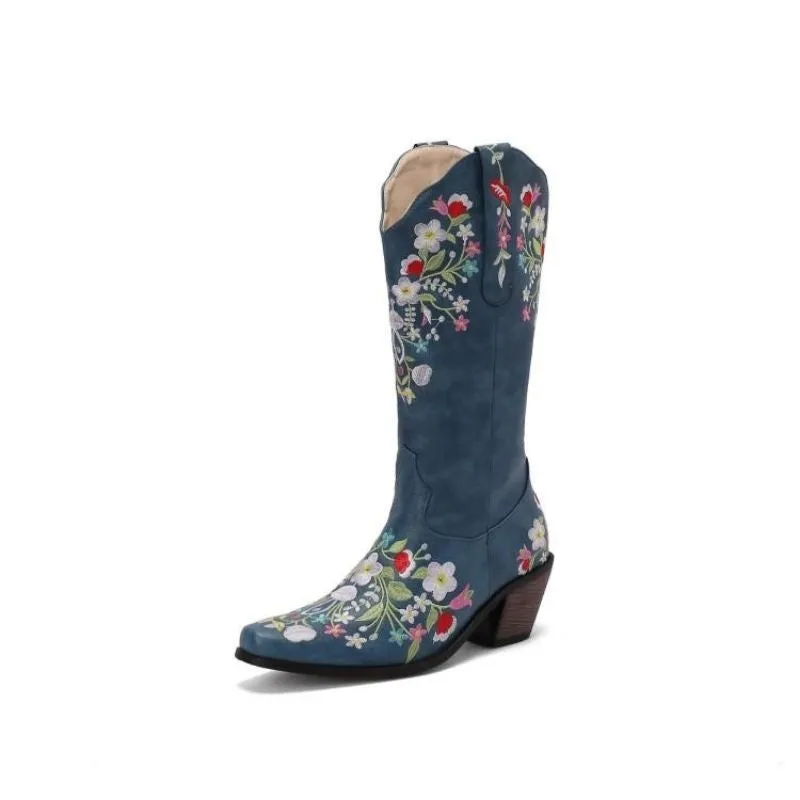 Customized Floral Embroidered Western  Boots