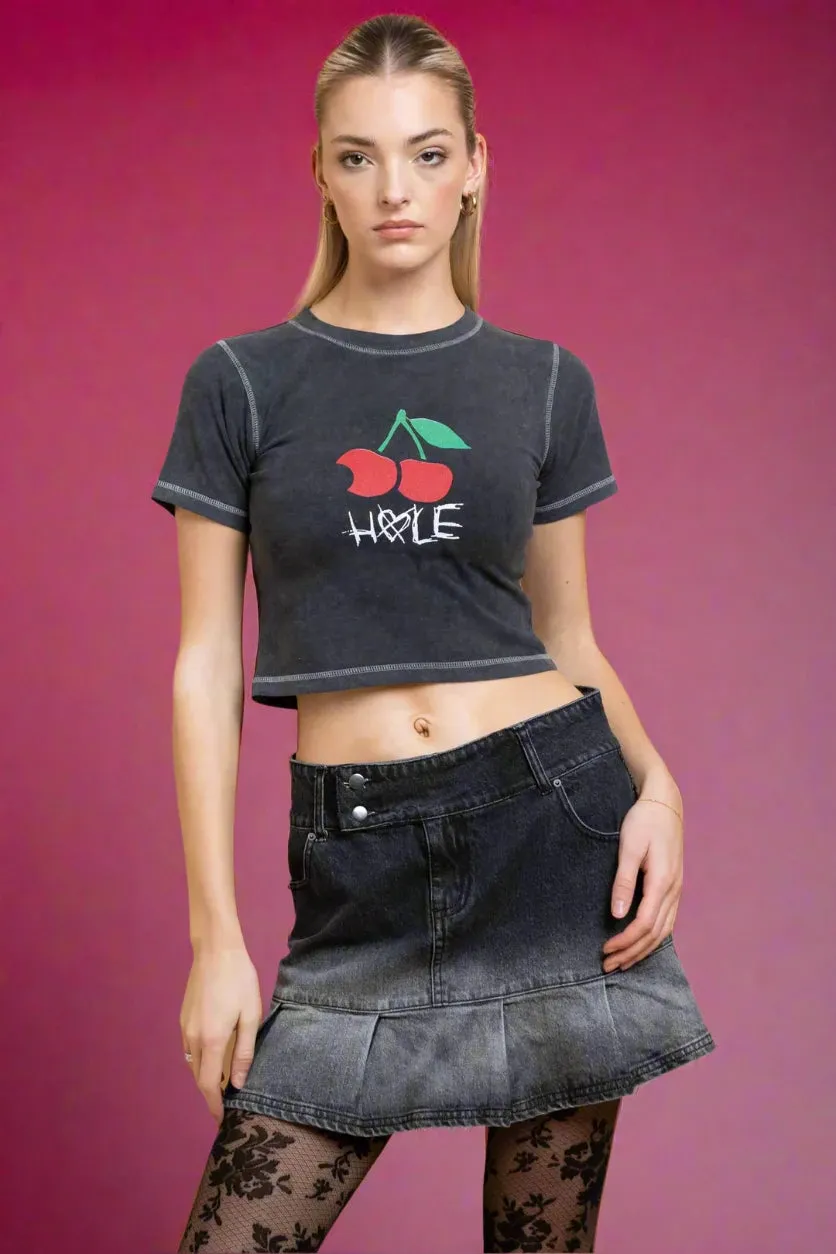 Daisy Street Hole Cherry Washed Baby Tee