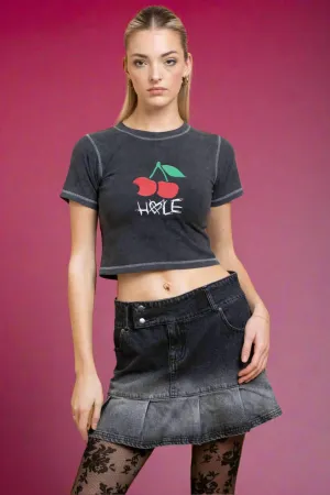 Daisy Street Hole Cherry Washed Baby Tee