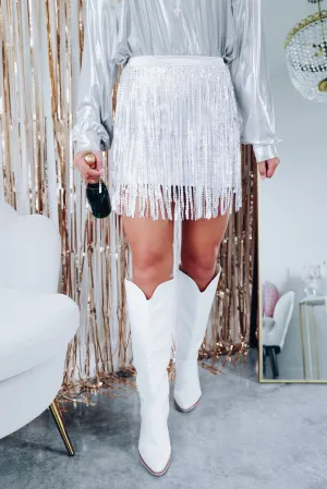 Dance All Night Fringe Sequin Mini Skirt - Silver