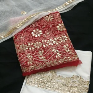 Designer Red Gota Patti Chikankari unstitched Salwar Kameez Set online