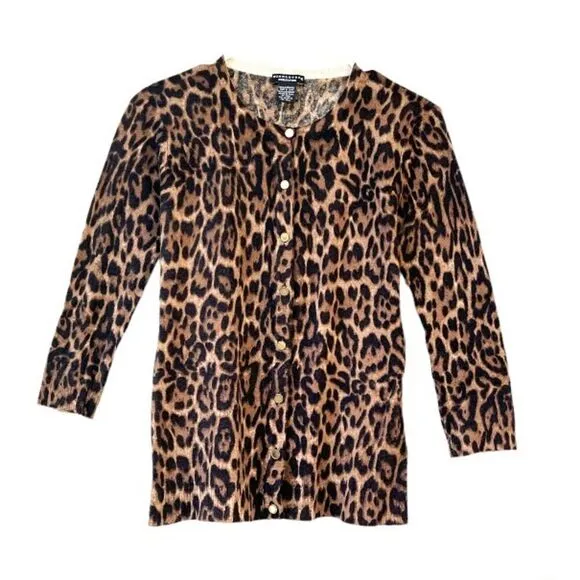 Don Caster 100% Cashmere Leopard Cardigan Sweater S