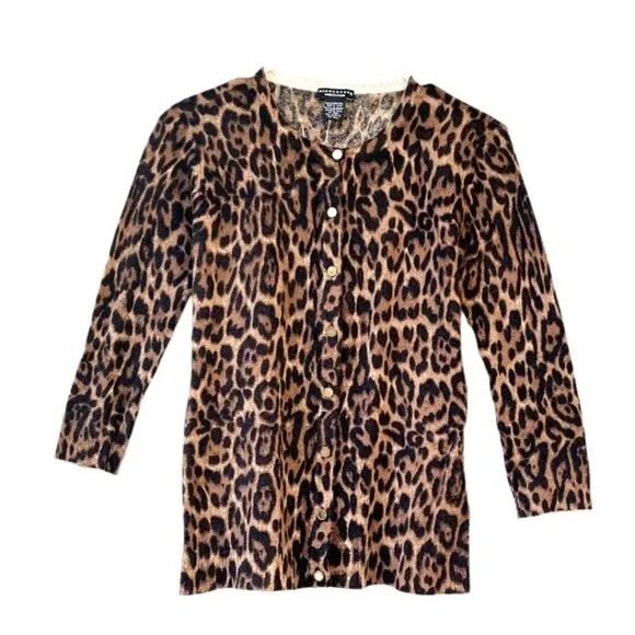 Don Caster 100% Cashmere Leopard Cardigan Sweater S