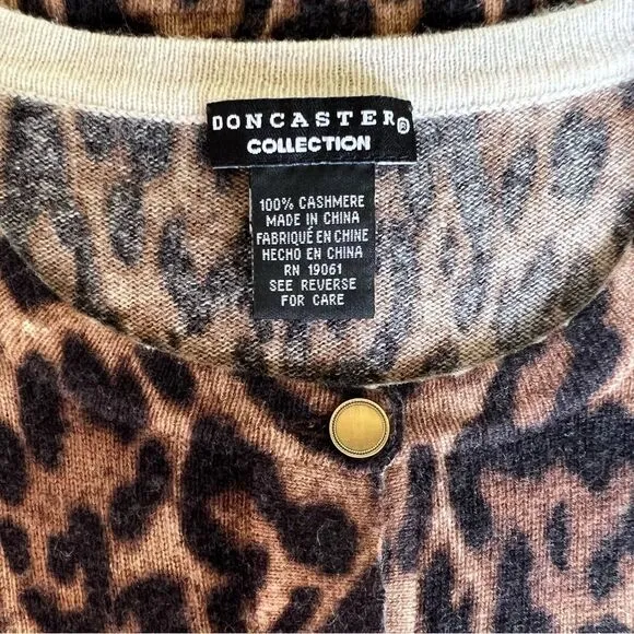 Don Caster 100% Cashmere Leopard Cardigan Sweater S