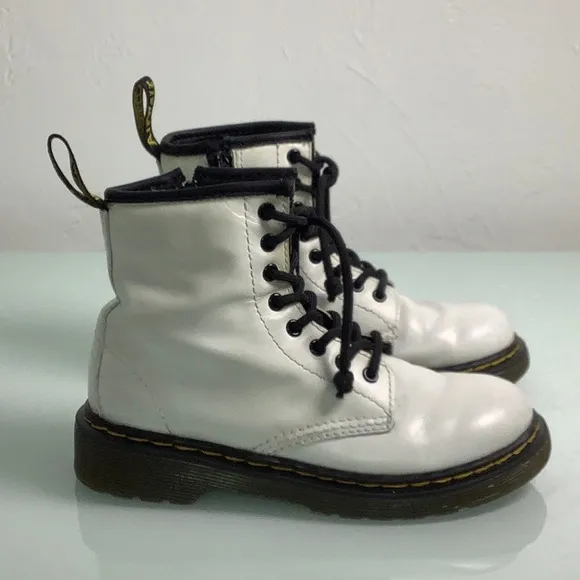 Dr Martens Air Wair White leather zip up lace up Combat ankle booties girl SZ 13