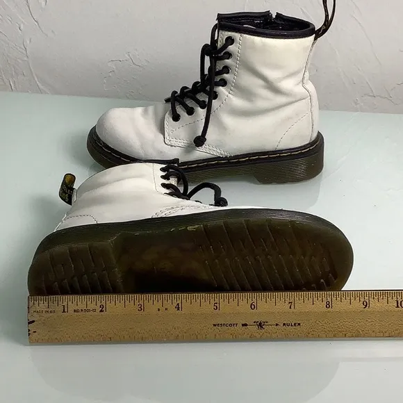 Dr Martens Air Wair White leather zip up lace up Combat ankle booties girl SZ 13