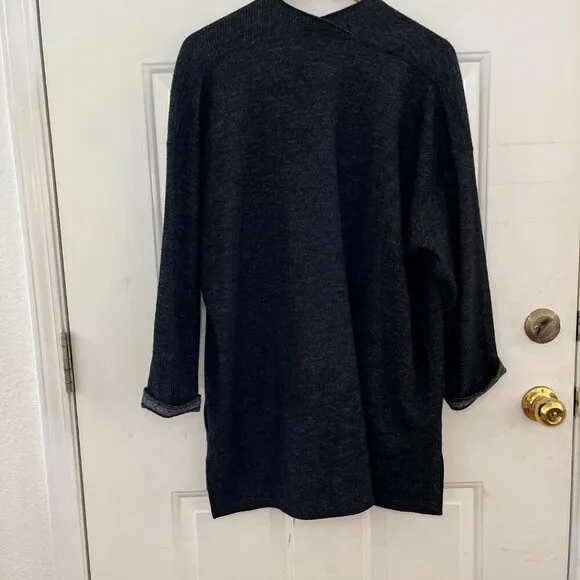 Eileen Fisher Woman's Charcoal Organic Wool Blend Kimono Jacket Sz Lr