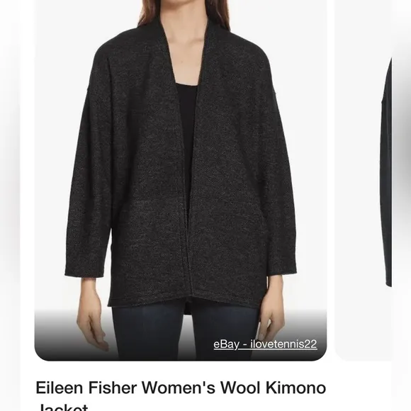 Eileen Fisher Woman's Charcoal Organic Wool Blend Kimono Jacket Sz Lr
