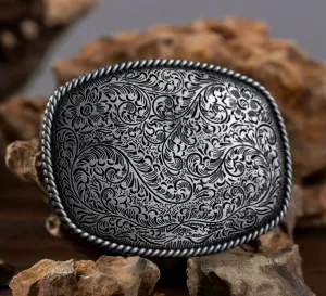 Engraved Vintage Look Western Belt Buckle