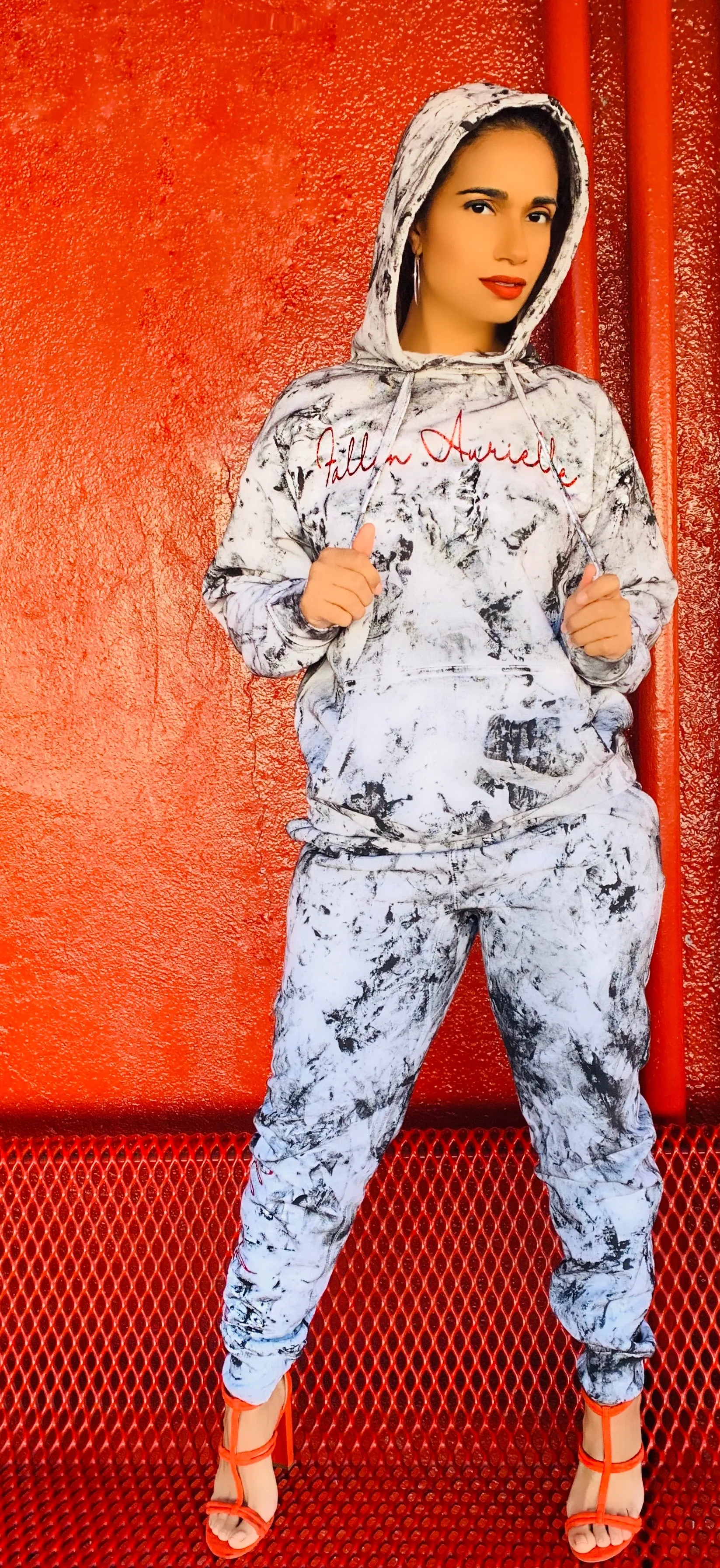 Fallon Aurielle Unisex Signature Chaos Jogging Set (White, Black & Red)