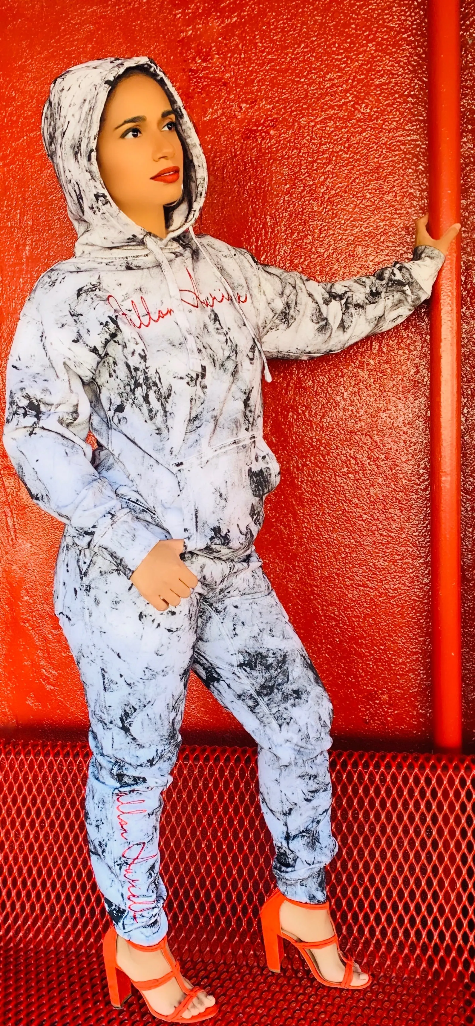 Fallon Aurielle Unisex Signature Chaos Jogging Set (White, Black & Red)