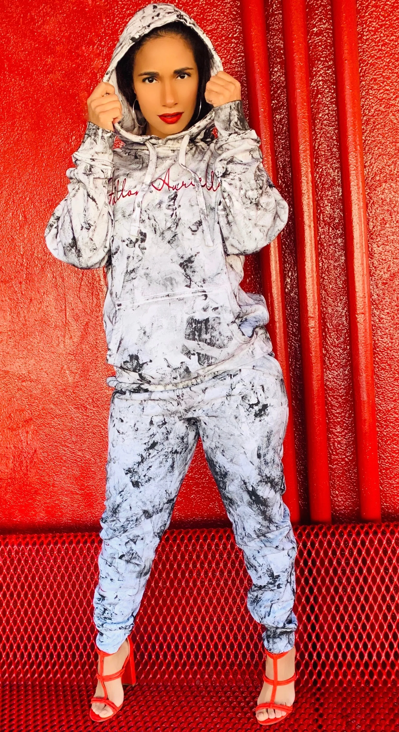 Fallon Aurielle Unisex Signature Chaos Jogging Set (White, Black & Red)