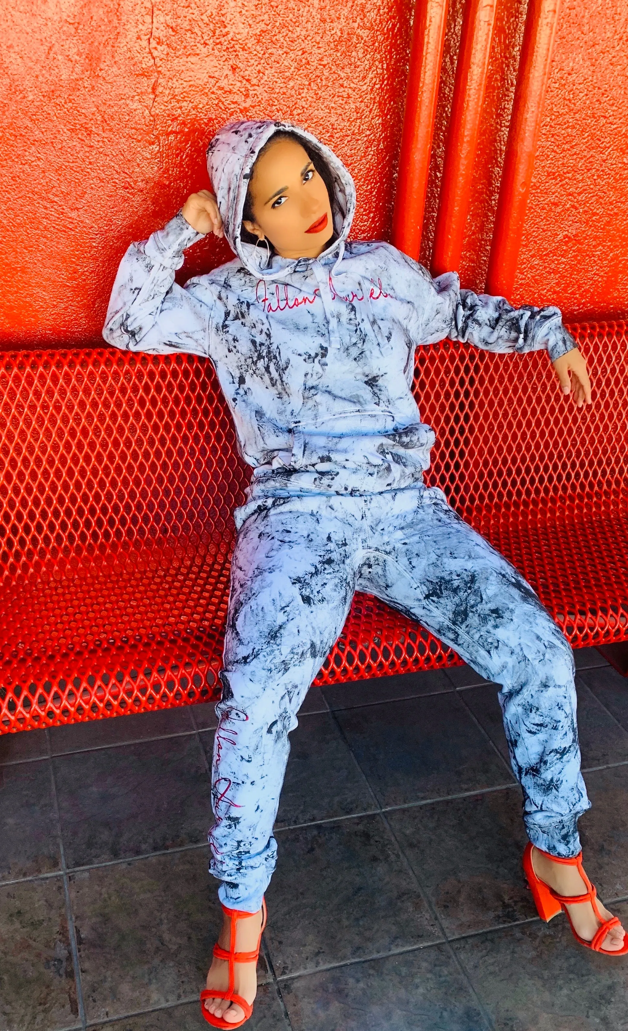 Fallon Aurielle Unisex Signature Chaos Jogging Set (White, Black & Red)