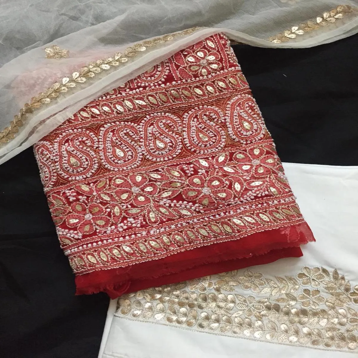 Fancy Hot Red unique Chikankari Gota Patti Salwar Suit Set unstitched online