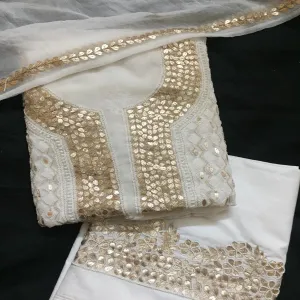 Fancy Pure White Lucknowi Chikankari Gota Patti Salwar Suit Set Unstitched