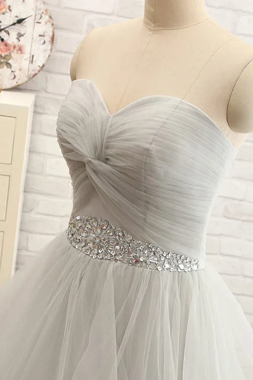 Fashion Ball Gown Sweetheart Long Tulle White Prom/Evening Dress With Beading Z37