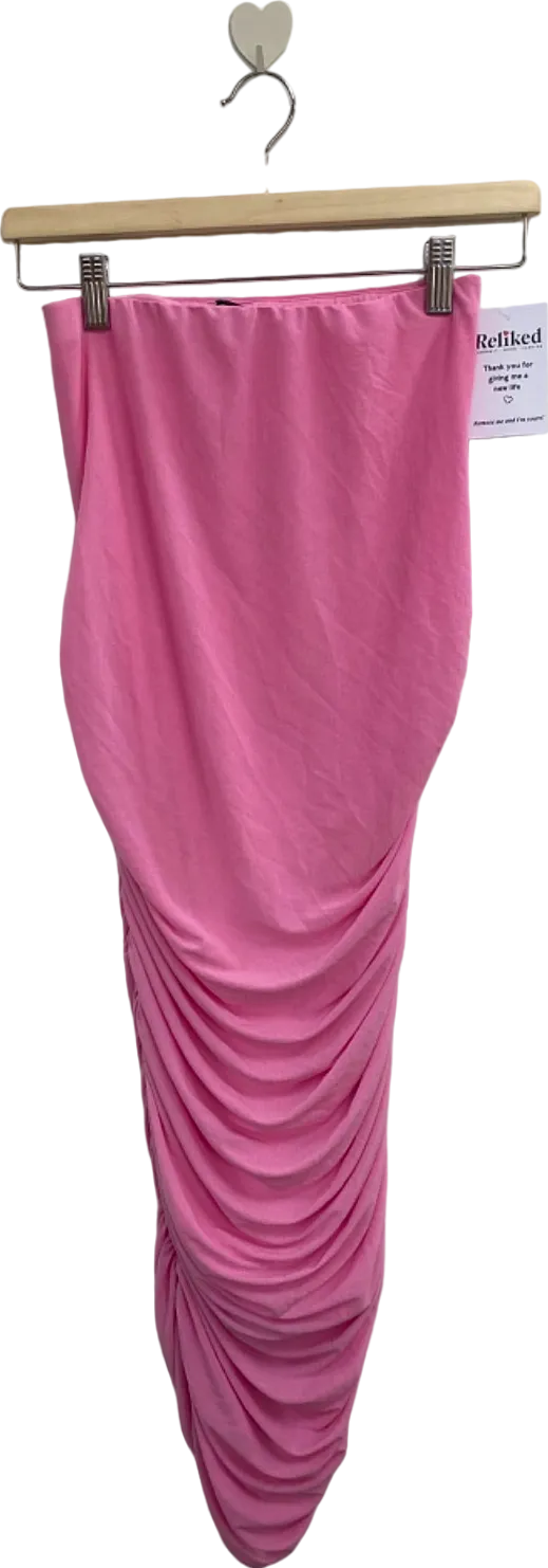 Fashion Nova Pink Ruched Midi Skirt UK 6