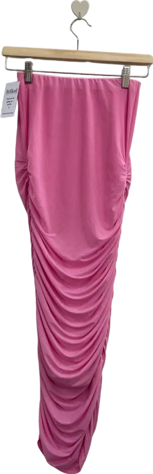 Fashion Nova Pink Ruched Midi Skirt UK 6