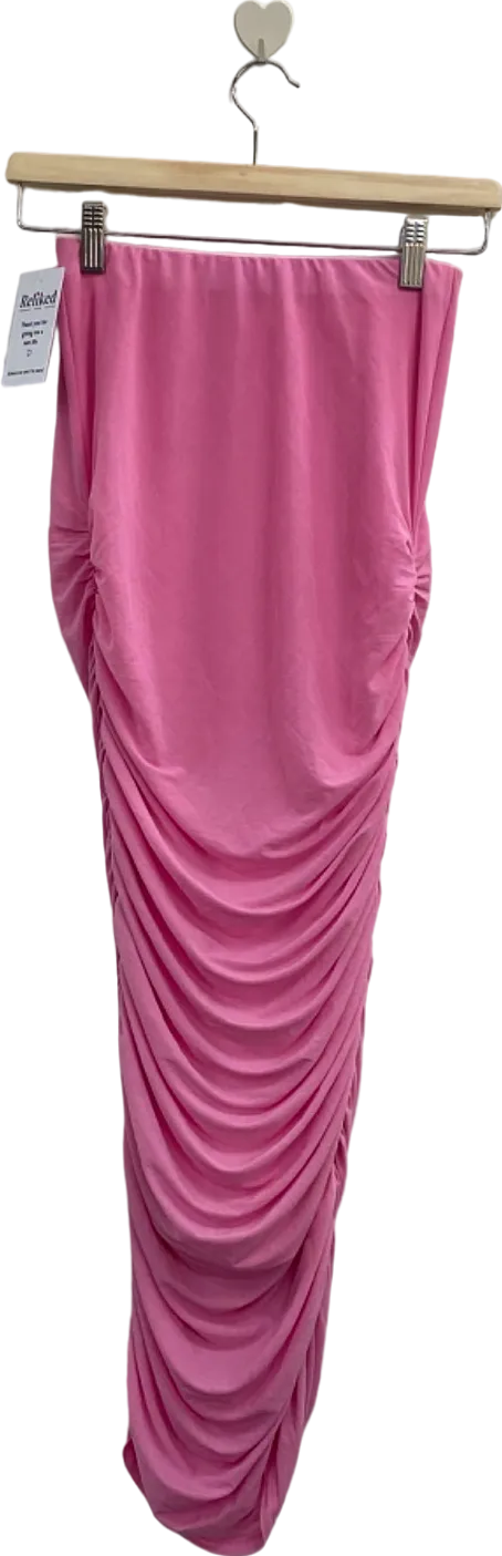 Fashion Nova Pink Ruched Midi Skirt UK 6