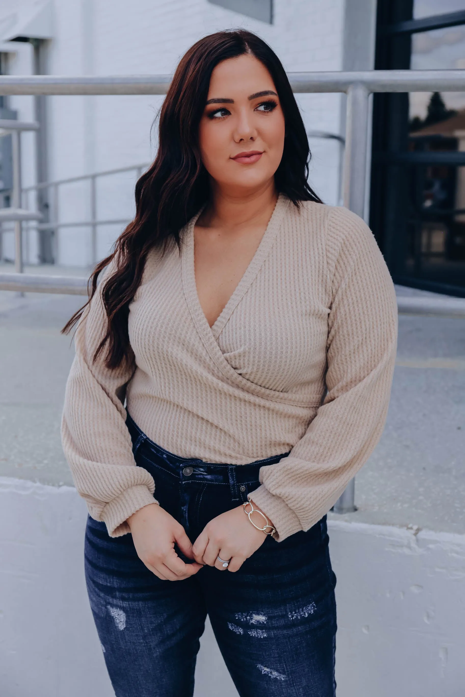 Felicity Waffle Knit Bodysuit - Beige