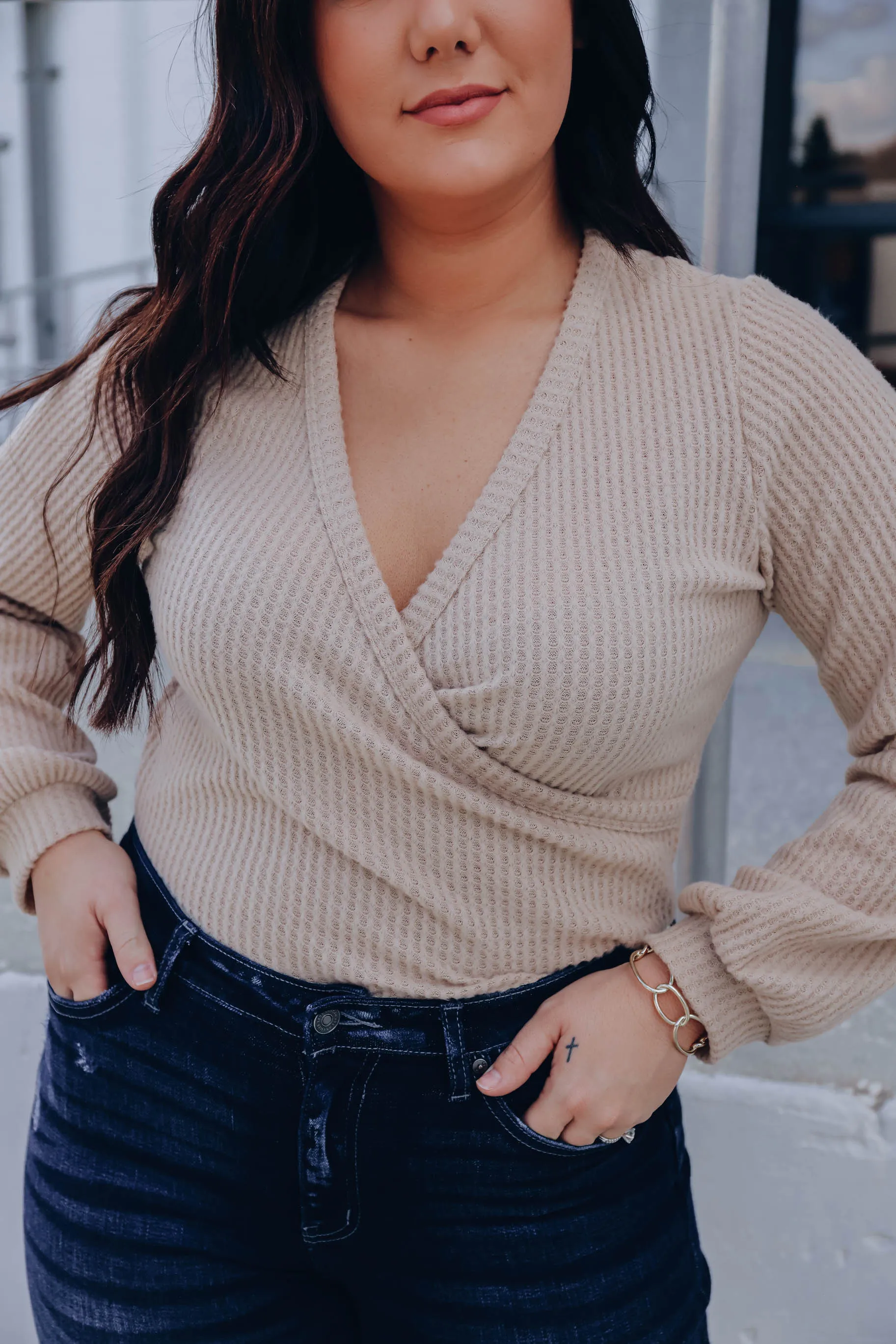 Felicity Waffle Knit Bodysuit - Beige