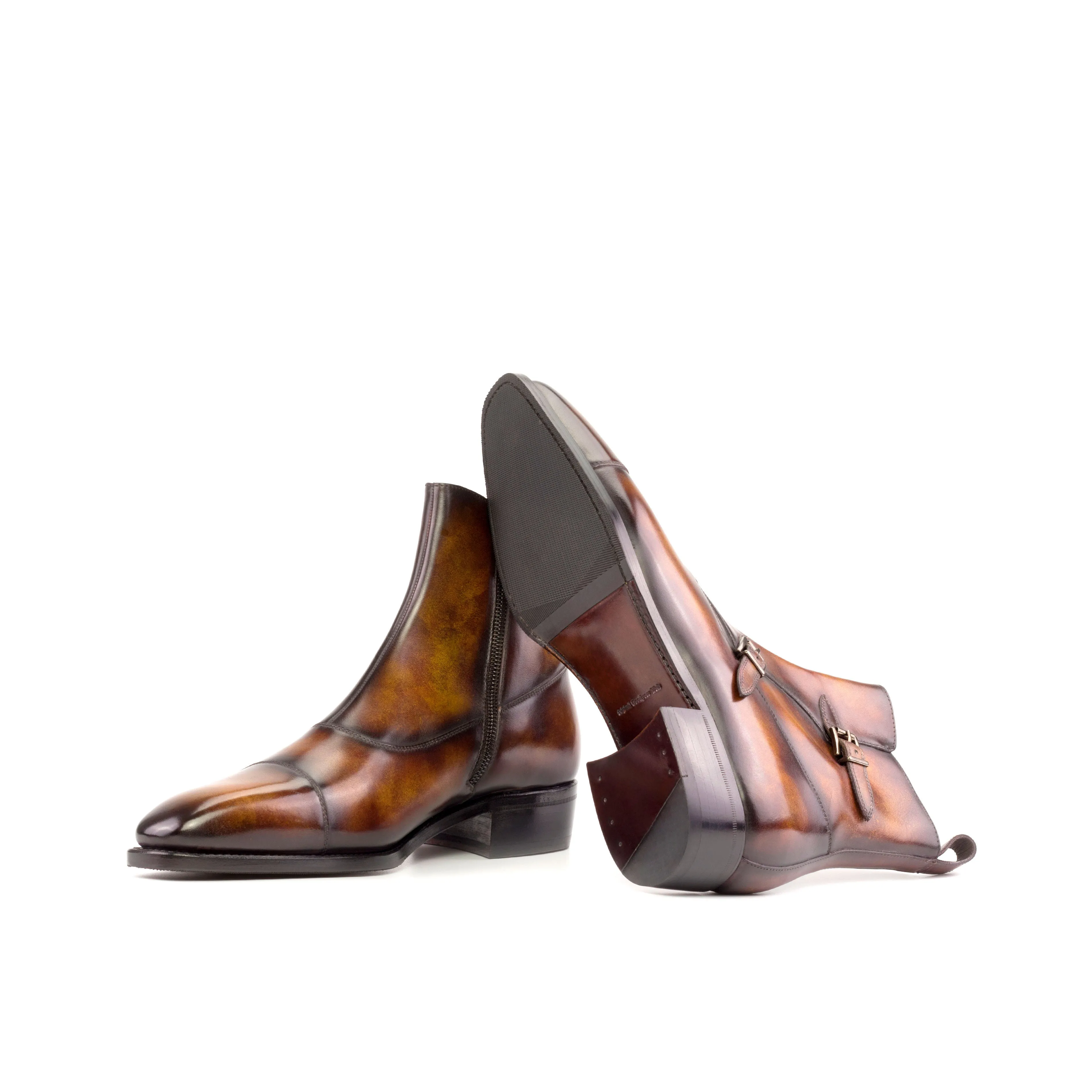 Fire Patina Leather Double Monk Boots